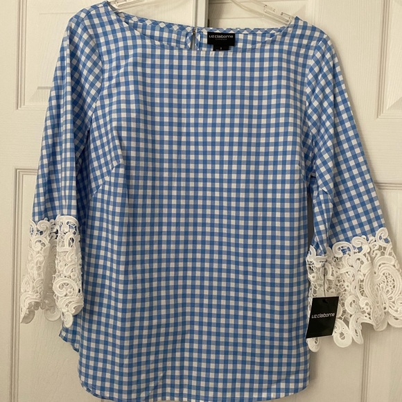 Blue Lace Sleeve Top Liz Claiborne - Picture 1 of 5